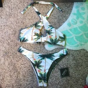 ZAFUL Palm Tree Halter Cross Neck Bikini